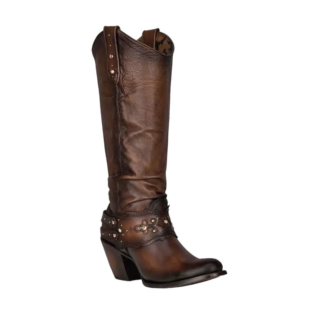 Cuadra Ladies Laser & Crystal Brown Round Toe Boots CU581