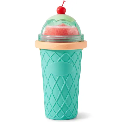 Food-Grade Silicone Body Slushie Maker Cup (1 Pack) - 4-6h Freezer Set with Lid, Spoon+Straw 2-in-1, DIY Drinkware for Juice, Fun for Birthdays, Parties, Picnics, Ideal Thanksgiving/Father's Day Gift for Dorms & Homes