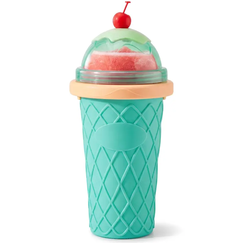 Food-Grade Silicone Body Slushie Maker Cup (1 Pack) - 4-6h Freezer Set with Lid, Spoon+Straw 2-in-1, DIY Drinkware for Juice, Fun for Birthdays, Parties, Picnics, Ideal Thanksgiving/Father's Day Gift for Dorms & Homes
