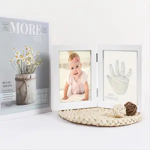 1pc Foldable Clay Frame for Baby Infant Newborn Handprint and Footprint Kit, Safe Non-Toxic DIY Photo Display, Perfect Holiday Gift