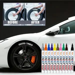 【12Colors Car Tire Paint Marker for Car Tire Lettering】Tire Paint Pens with Weatherproof Ink Dry Quickly, Designed to Last on Car Tires and Many Other Materials