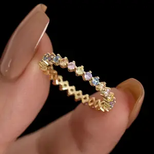 S925 Sterling Silver Colorful Round Zircon Ring, Dazzling Statement Ring for Women, Elegant Wedding Band & Everyday Fine Jewelry