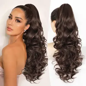ALXNAN Ponytail Extension Claw Clip in Ponytail Extension for Women Long Curly Wavy Dark Brown Fluffy Hairpiece for Women Daily Party Use