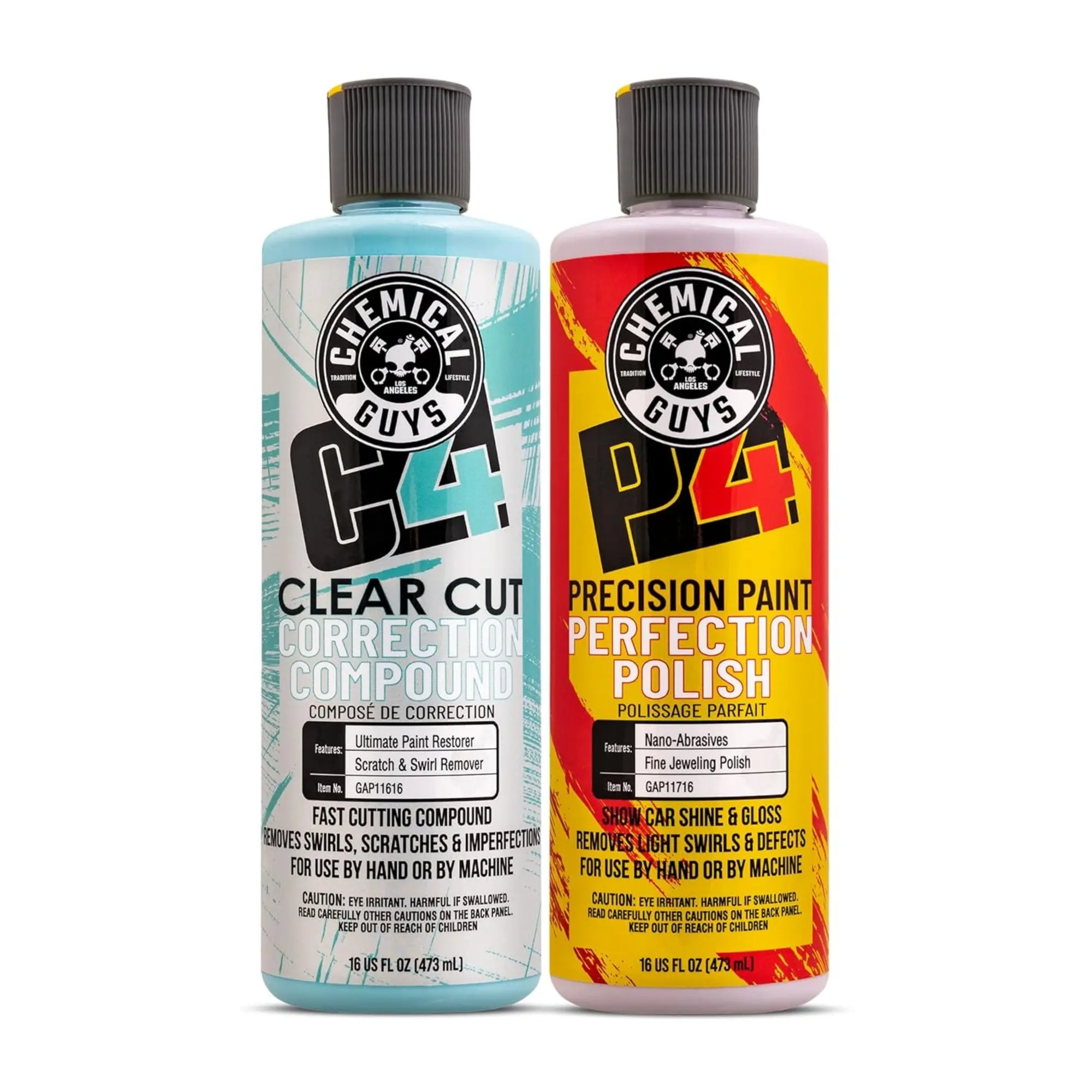 Chemical Guys C4 P4 2-Step Car Paint Care Compound & Polish Bundle, Physical Automotive Polishing & Waxing Kit, C4 P4 Bundle