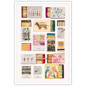 Vintage Trendy Matches Canvas Print Wall Art Girly Preppy Matchbox Poster Retro Matchbook Art for Bar Cart Aesthetic Print for Apartment Dorm Living Room Home Decor 12x16inch Unframed