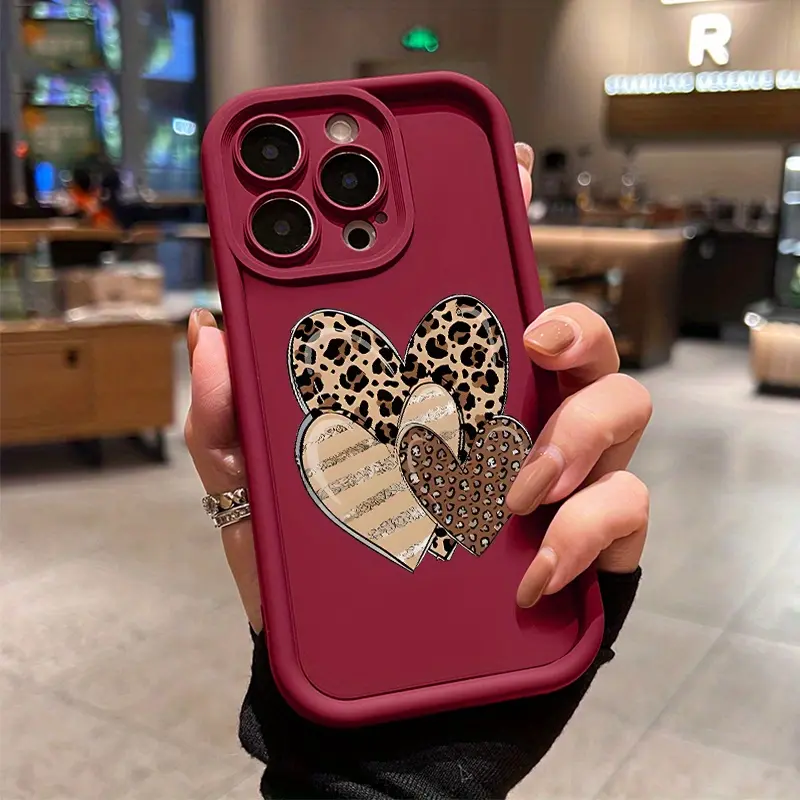 A leopard print heart phone case, TPU shockproof full protection case, suitable for iPhone 17/16/15/14/13/12/11 PRO MAX PLUS AIR E XS and PROMAX MINI, an ideal gift for friends and family, T1485