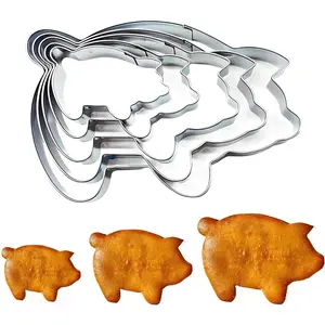 Pig Cookie  Set Large - Stainless Steel - 5 Inch, 4 Inch, 3 Inch, 2 Inch - Cute Piggy Farm  Cookie Cutters Shapes Molds for