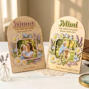 Custom Wooden Photo Frame for Mother's Day Gift, Floral Keepsake Decor, Personalized Nana Gift, Grandma Birth Flower Plaque