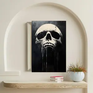 Monochrome Skull Wall Whimsical Prints Spooky Gifts Black And White Oil Painting Print Moody Large Gothic Painting Modern Unframed Album Art poster Canvas Poster for Wall Decoration Number Of Beast Vintage Boo Pumpkin