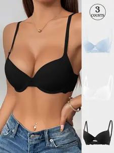 Women's Push-Up Bra Set, Strong Support, Skin-Friendly Fabric, Casual Fitted Design, Medium Support, Unlined, All Seasons, Everyday