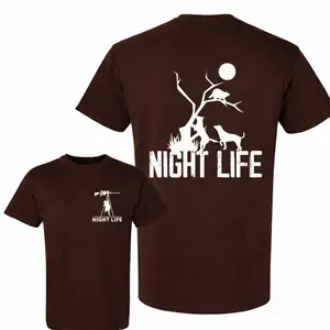 Night Life Hunting T-Shirt, Raccoon Hunting With Dogs Graphic Tee for Men, Hunting Dog Shirt, Brown Outdoor Graphic Tee, Rustic Night Hunt Apparel, Gift For Hunters