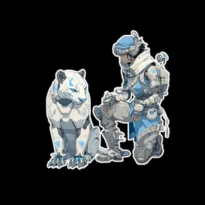 Sci Fi Explorer and Mech Bear Sticker, Arctic Cyberpunk Vinyl Decal