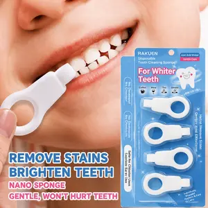 Japanese Rakuen Micro-Nano Children's Teeth Cleaning Tool 4-Piece Multi-Pack - Gentle Oral Care, Plaque Removal, Instant Whitening