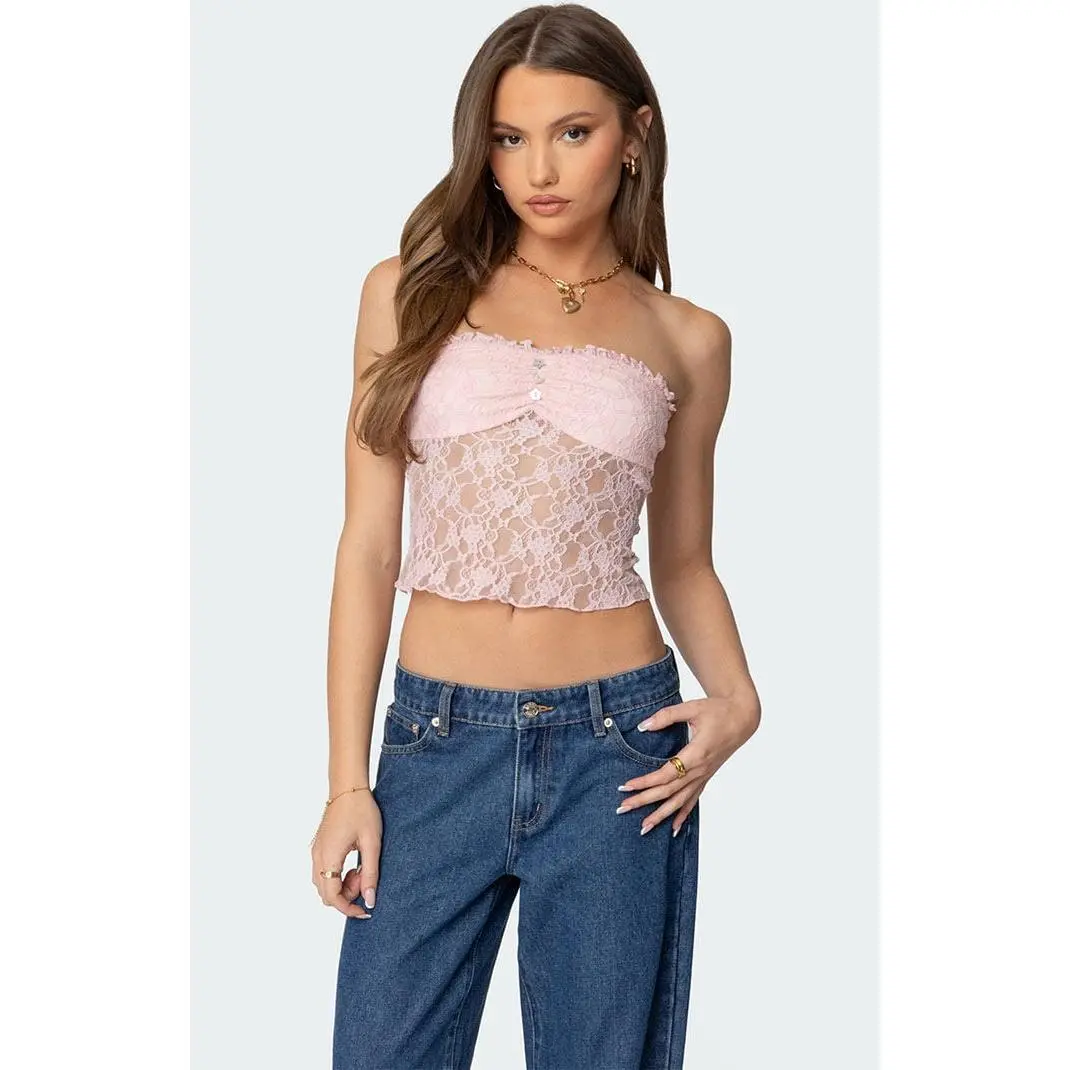 Edikted Women's Odilia Sheer Lace Strapless Top