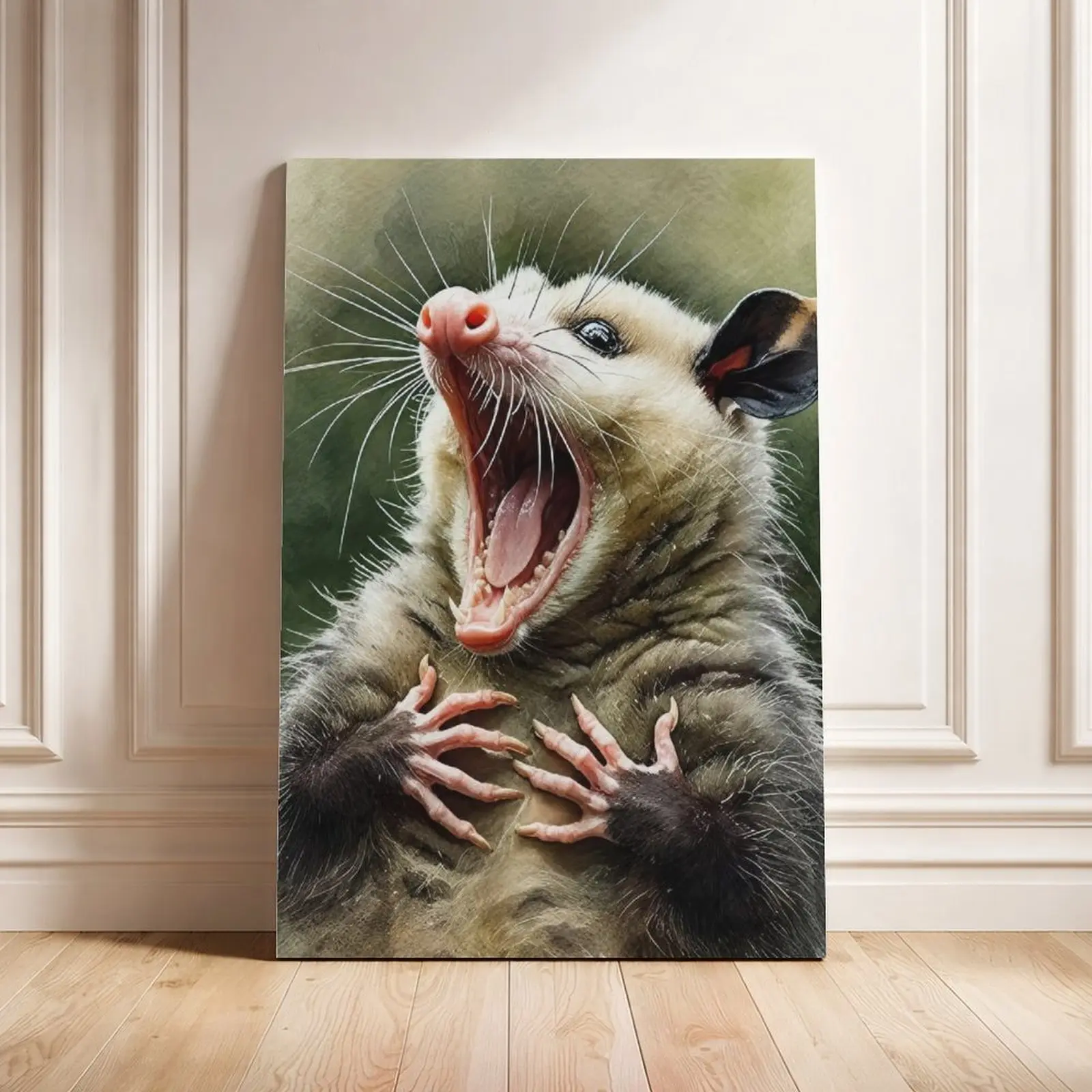 Funny Opossum Cartoon Style Canvas Wall Art Print, Humorous Animal Fun Decor, Possum Lover Gift, Farmhouse Home Decor for Living Room, Bedroom, Office