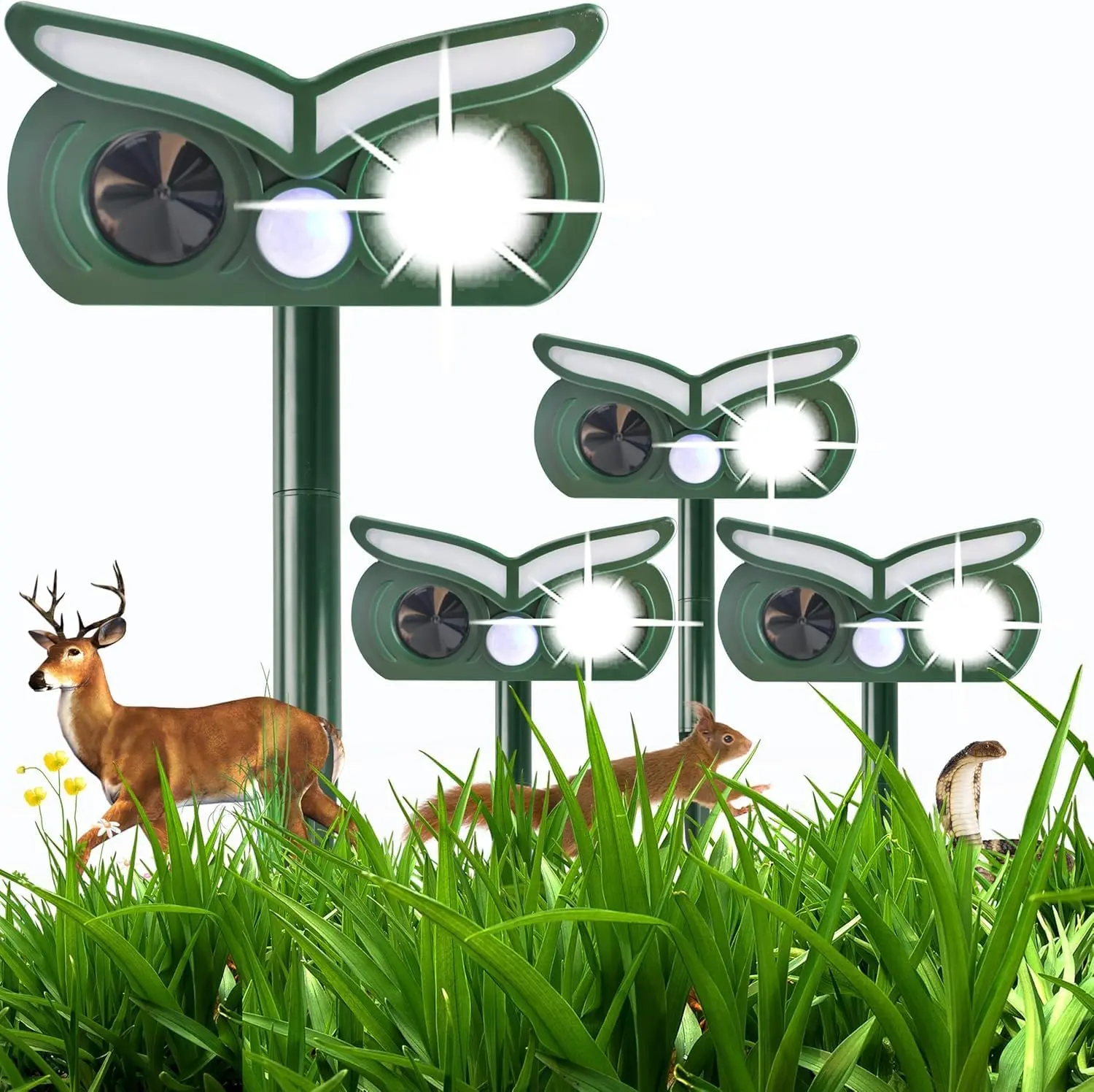 4PCS Solar-Powered Ultrasonic Animal Repellent Outdoor - Motion-Activated, Waterproof with LED Flash, Repels Deer, Rabbits, Snakes & Pests for Yd, Gardens (Reptile & Pet Deterrent Device for Farms)