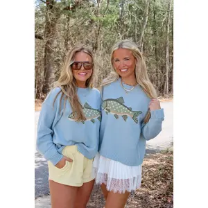 Vintage Fish Cotton Crewneck || Blue Sage