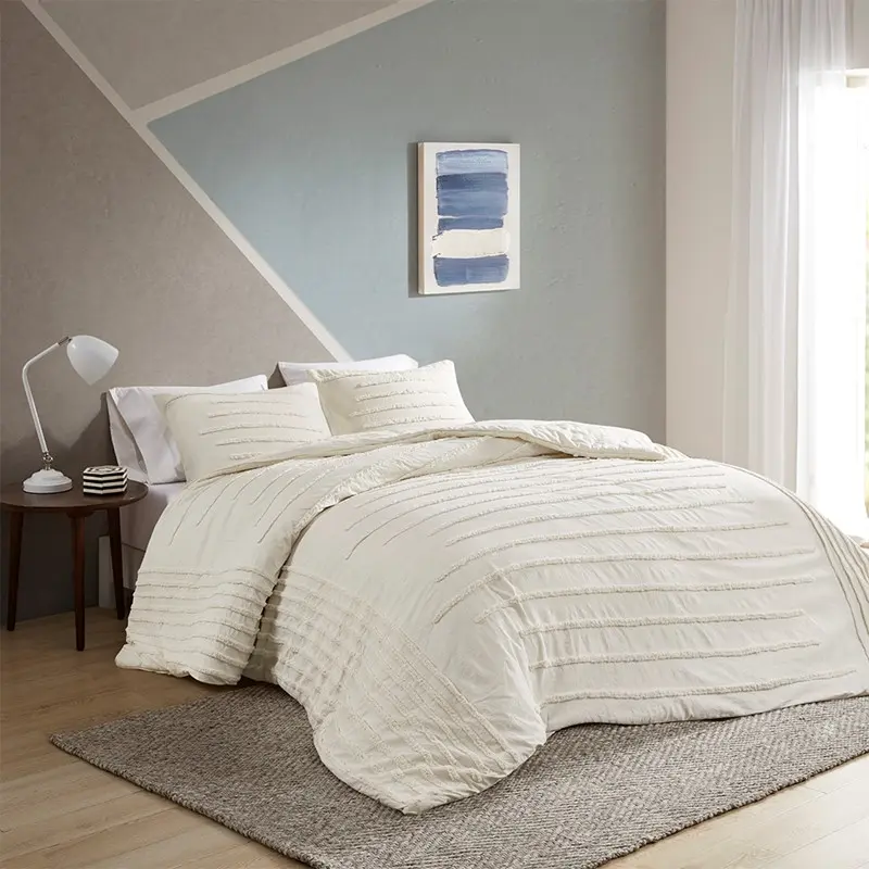 Contemporary Striped 3-Piece OEKO-TEX Certified Cotton Chenille Bedding Set - Cozy Modern, Machine Washable Soft Bedroom Bedding, Bedding Sets, Stripes