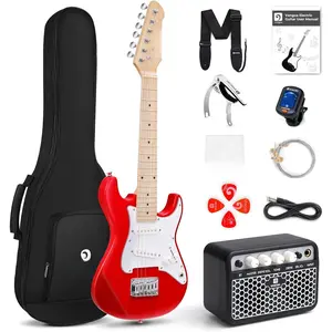 Electric Guitar  30 Inch Electric Guitar for  Beginner Kit for Boys Girls with Amp, Bag, Strap, Extra Strings, Capo, Tuner, Picks,  (Red)
