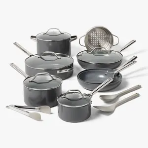 16pc Nonstick Ceramic Coated Aluminum Cookware Set Dark Gray - Figmint
