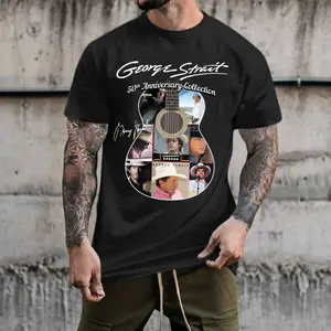"George Strait 50th Anniversary Collection", Premium Soft Cotton, Acoustic Guitar Shape & Career-Spanning Photo Collage, Country Music Fans & Collectors, Black T-Shirt