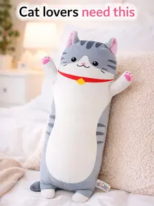 Long Cat Plush Pillow Soft Grey Cat Body Pillow Cute Kawaii Stuffed Animal for Bed Sofa Kids Gift 20in