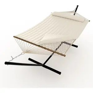 2 Person Outdoor Hammock with Stand, Portable Hammock, Heavy Duty Hammock with Soft Pillow, Balance Ropes, for Patio, Backyard, Garden, Beach, Beige