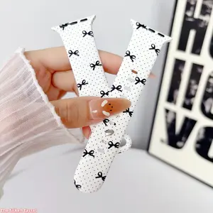 Polka Dot Bow Silicone Watch Band Soft Adjustable Fashion Wrist Strap For Apple Watch Series 1-11 All Models (No watch)