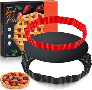 Upgraded 9 Inch Non-Stick Deep Fluted Carbon Steel Tart Pan with Removable Bottom, Includes Crust Shaper Ring - Quiche Baking Mold for Baking, Party & Festival
