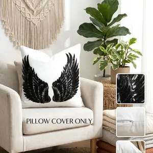 1/2pcs Cushion Cover Sequin Angel Wing Unique Aesthetic Room Decor Throw Pillow Covers Nordic Boho Decor Modern Luxury Decorative Pillows Home Decor Living Room Ideas Cozy Home (Pillow Cover Only)