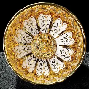 Colorful Peacock Tea Cup, Kiln Change Glaze Master Cup, Golden Lotus Flower Teacup, Handmade Ceramic Tea Bowl Colorful Peacock Kiln Change Tea Cup, Golden Lotus Master Tea Bowl