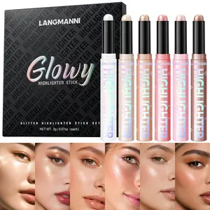 LANGMANNI Glow Highlighter Stick Set, Waterproof Long Lasting Silky Smooth Brightening Contour Stick, Face & Body Dual Use Highlighter Pen for Daily Party Makeup Cosmetic Gift Set