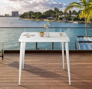 Patio Bistro Metal Dining Table, Outdoor Steel Slat Square Table for 4 Person, 27.5" Lx27.5 Wx30 H, Furniture Table for Backyard, Garden, Lawn and Porch (White)