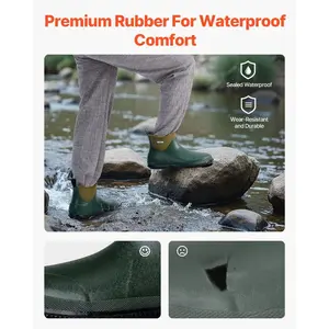 VEVOR Women's Deck Boots, Waterproof Fishing Rain Boots, Anti-Slip Ankle Rubber Boots, Gardening Insulated Mud Boots, Neoprene Rubber, Lightweight Durable, for Manufacturing, Farming, Size 10 US