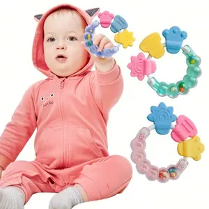 1pc Baby'S First Teether & Rattle Set - Soothing Teething Toys For Infants 0-12 Months, Baby Toys Infant Toys,Baby Bite Music Stick Teether Bell Baby Rattle Silicone Teether Rattle Teether, Christmas, Halloween, Thanksgiving Day Gift
