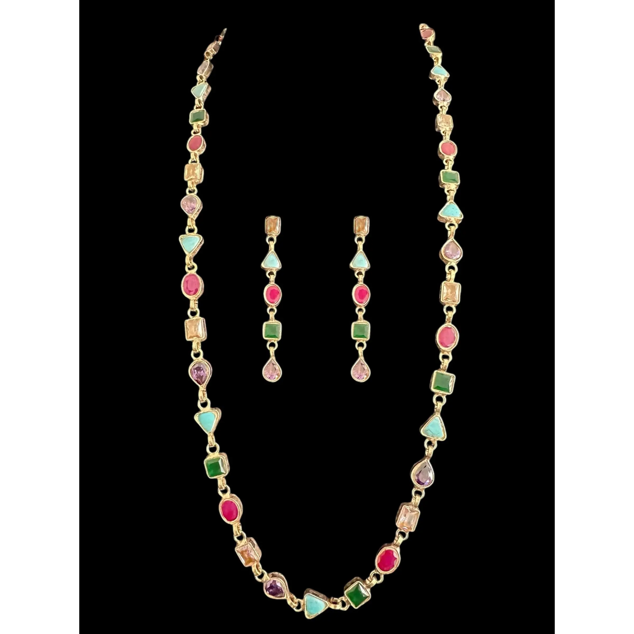NS116 Mona navratan necklace set ( READY TO SHIP )