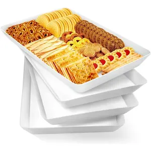 WOWBOX 4 pcs Serving Tray for Entertaining, Serving Platters for Snacks, Fruit, Cookies, Dessert, Reusable Plastic Trays for Serving Food and Pantry Organization in Kitchen & for Parties