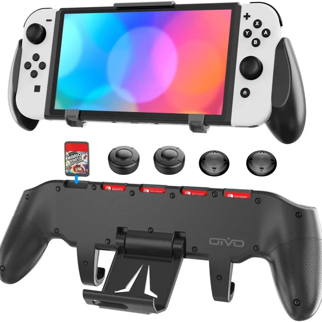 Switch Game Controller Upgrade, Adjustable Stand & Asymmetric Grip, Includes 5 Game Slots & 4 Thumb Caps, for Interactive Gaming Console Accessories, Gaming Items