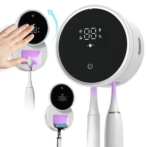 3-in-1 Smart Toothbrush Cleaner with LED Display, UV-C Light, Auto Sensor Open Cover, Rechargeable Wall-Mounted Holder, Clean and Dry for Home and Travel, for Electric Toothbrush and Oral Care