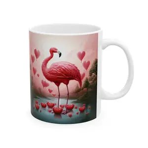 Flamingo Love Ceramic Mug - 11oz & 15oz Coffee Cup - Novelty Unique Birthday Gift - Reusable Pot - Humor Mug - Blue - Washable