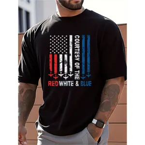[100% Cotton] mens patriotic usa flag print t shirt 100 cotton loose fit casual tee with design the text airplane graphics spring summer daily outdoor wear american flag shirt everyday texture black -1 Cotton Tee