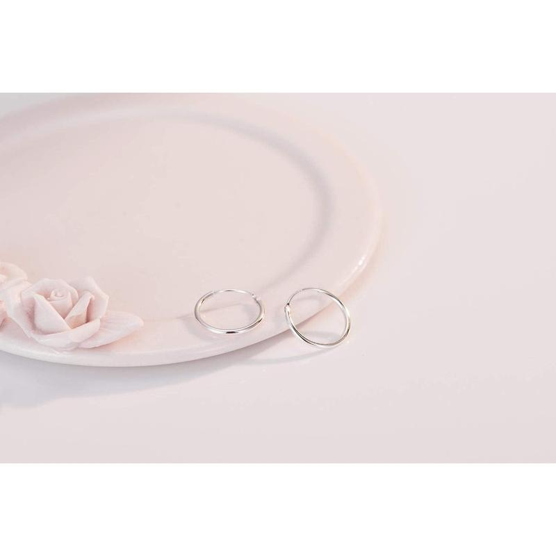 Minimalist Thin Endless Hoop Earrings Sterling Silver 925 Simple Small Cartilage Huggie Hoops Tragus Earring Ear Piercing Nose Rings Studs 14mm 16mm 18mm 20mm Fashion Jewelry for Women Men BFF