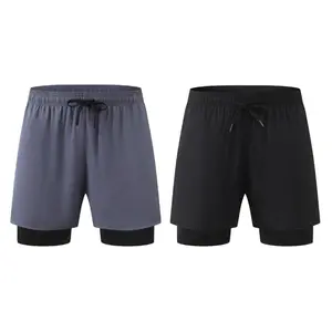 2PCS Black Fake Two Piece Quick Dry Shorts Men Summer Zipper Pocket Anti Exposure Fitness Pants