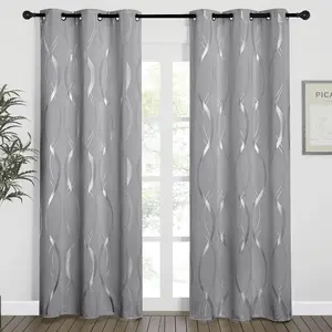 NICETOWN Blackout Curtains, Microfiber Noise Reducing Thermal Insulated Wave Line Foil Print Design Blackout Curtains for Patio Sliding Glass Door