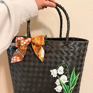 Reusable, Lightweight Handwoven Hand-painted Waterproof Plastic Bayong Tote Bag with Print, Women's Luggage & Bag