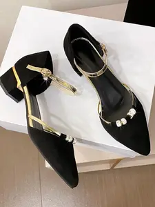 Summer New Fashion Women's Sandals Footwear, Classic Plain Design, Pointed Toe Mid Heel, Comfortable Versatile Casual Shoes, Versatile Use