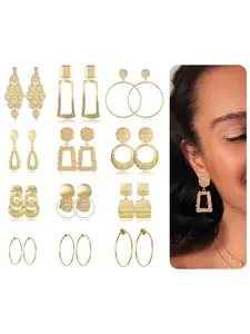12 Pairs Clip on Hoop Earrings for Women Geometric Round Twist Chunky Hoop Earrings No Piercing Fake Earrings Gold Silver Tone