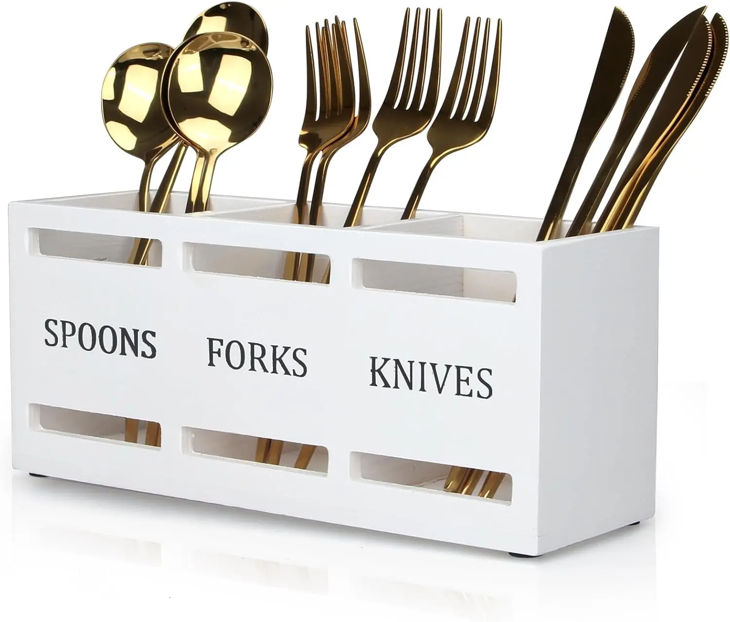 Wooden Silverware Cutlery Holder White Flatware Caddy Small Kitchen Utensil Holders for Party Wood Silverware Organizer Storage for Table Countertop Spoon and Fork Holder Utensils Caddy Basket