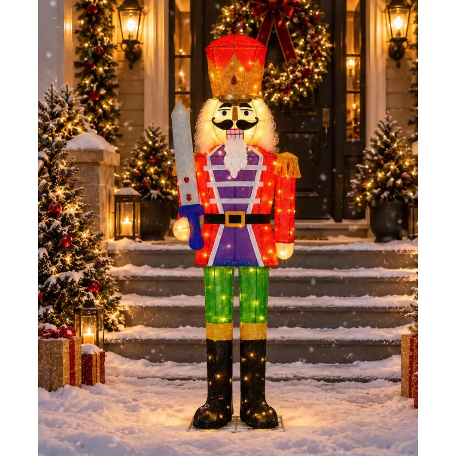 NAVINE 5Ft Christmas Lighted Nutcracker, Large Nutcracker Decor with LED, Plug-in Christmas Nutcracker Holiday Display, 4 U-shaped ground stakes, 12 Zip Ties, Nutcracker for Yard Porch Lawn