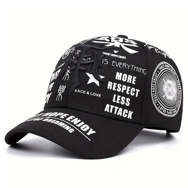 2026 New Baseball Hat, Street Fashion Cap, Embroidery Hat, T Embroidered Graffiti Printed Hip Hop Hat Outdoor Sports Street Sunshade Commuting Multi Functional Adjustable Unisex Graphic Hat, Adjustable Hat